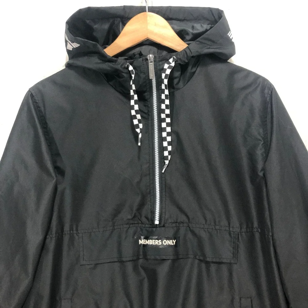 Members Only Mens Black Half Zip Windbreaker Anorak Hooded Jacket ML120212‎ S